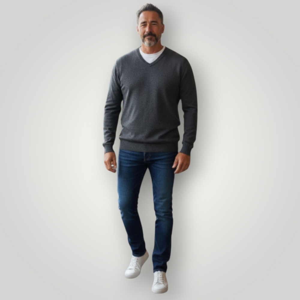 Oak Hill Premium 2XLT Sweater Men’s Charcoal Gray V-Neck Pullover Cotton Cashmer